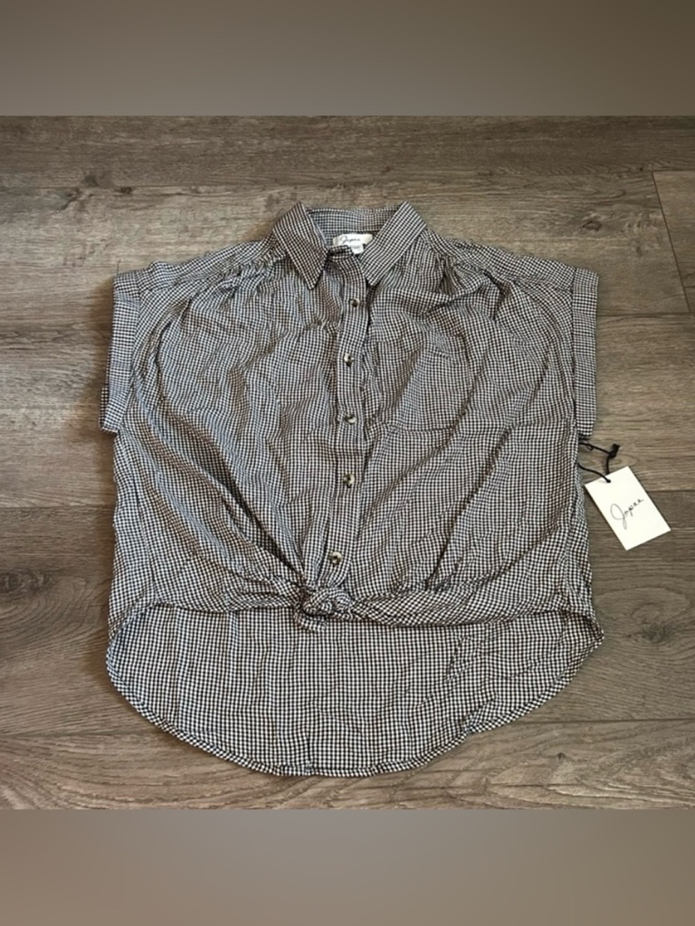 NWT Japna Button Front Tie Gingham Blouse Size Medium